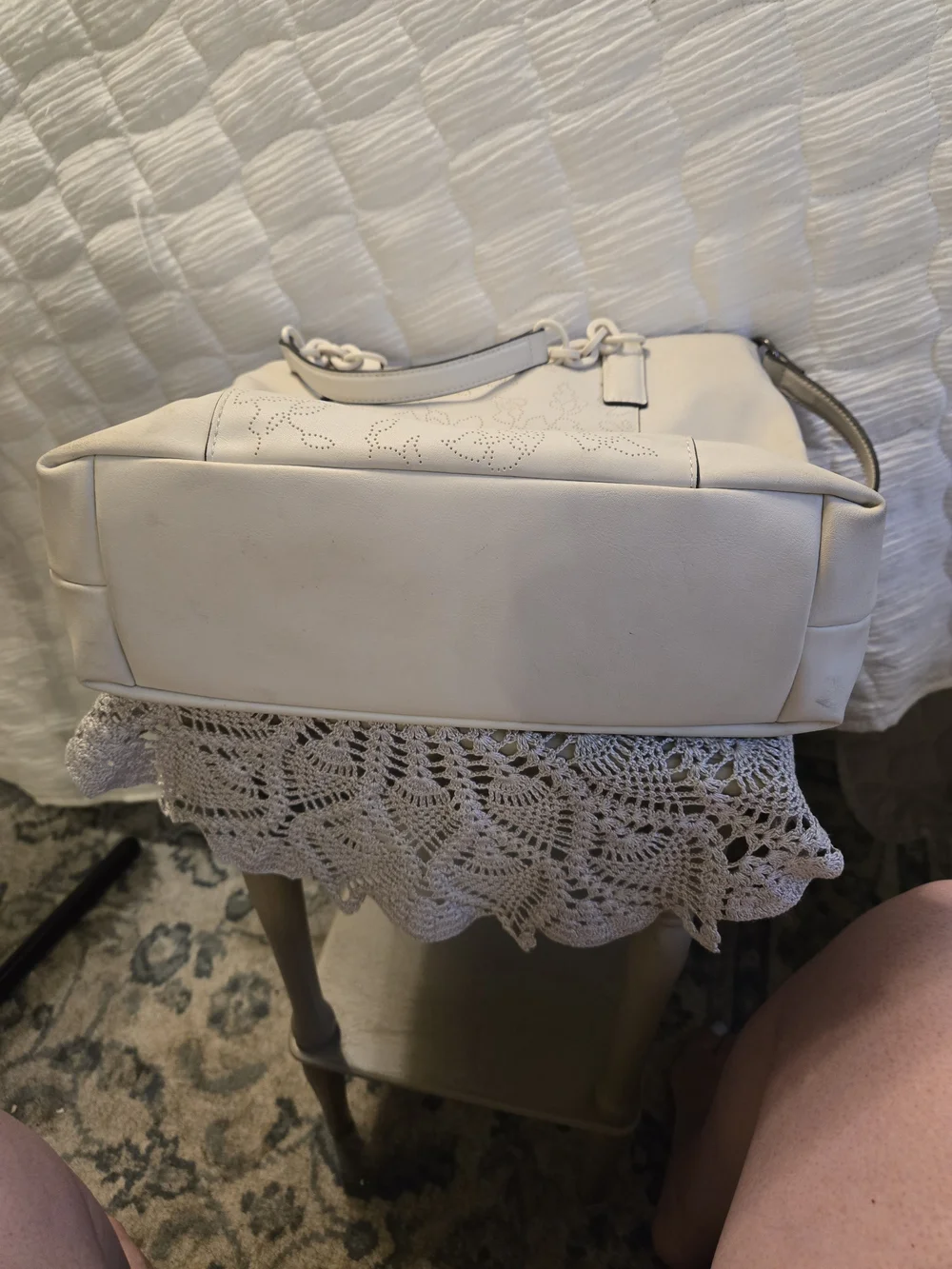 Simply Vera Wang Women's Cream Tote Bag with Floral Perforation